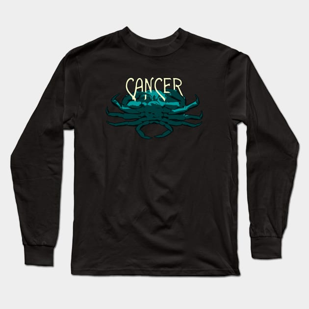 Blue Cancer Crab for Astrological Zodiac Long Sleeve T-Shirt by RyanJGillDesigns